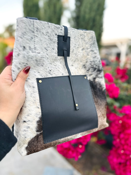 Black Cowhide & Leather Shoulder Purse