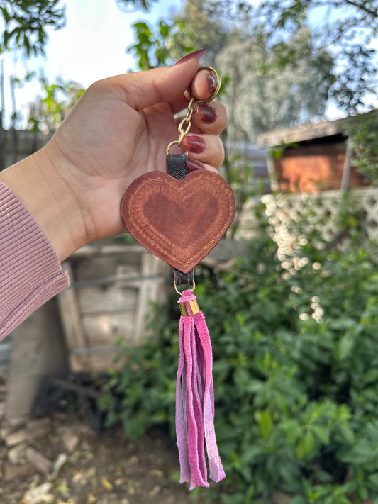 Cowhide Heart Keychain